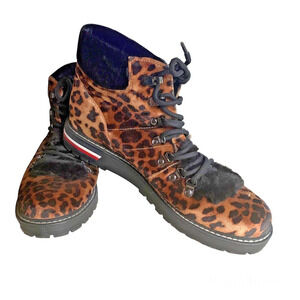 Tommy Hilfiger Icee 3 Leopard Cheetah Faux Fur Boots Hiking Ankle 10 Worn Once